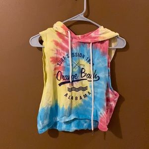Tie dye sleeveless hoodie